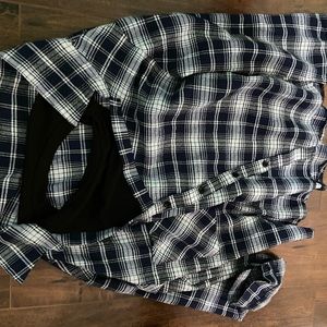Long sleeve two in one plaid blouse.